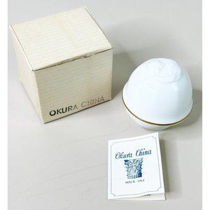 OAC Okura Japan Grapes Leaf White Gold Band Trim Trinket Box EUC